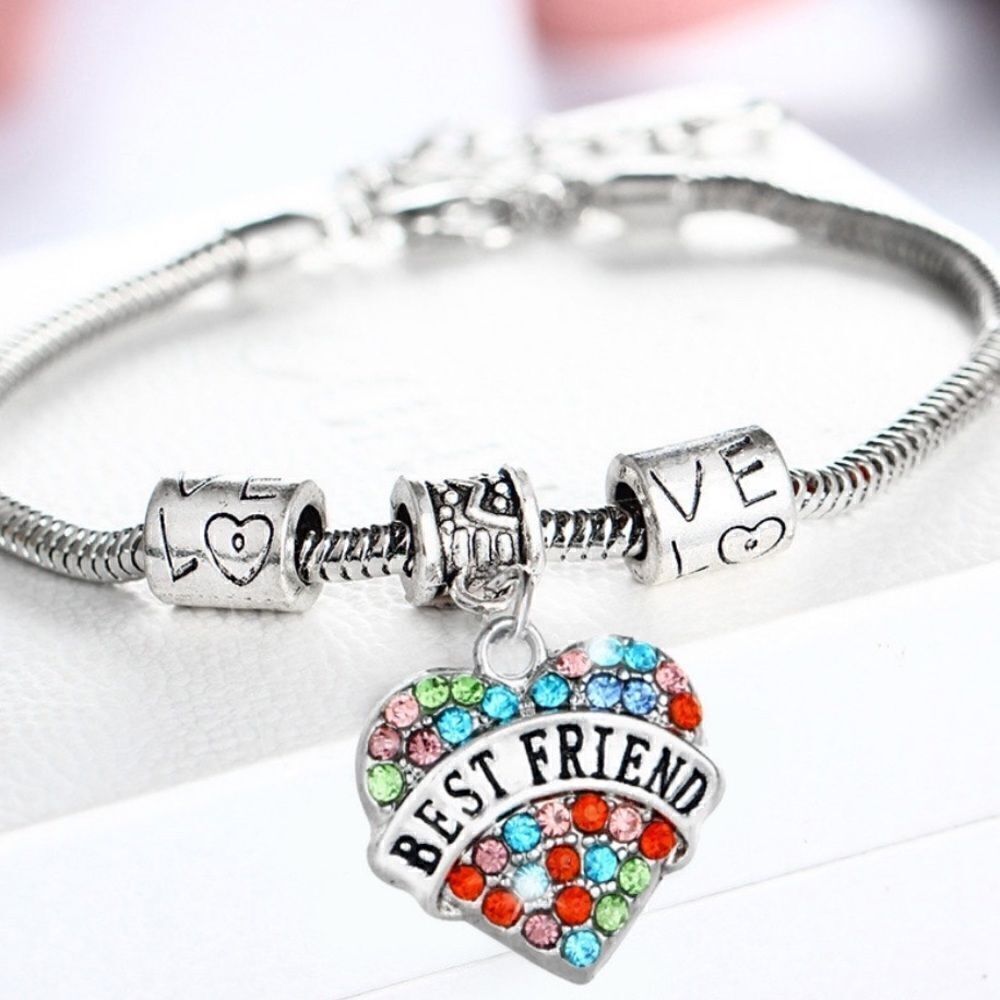 🎉🎉NEW🎉🎉BEST FRIENDS LOVE Bracelet w/ Colorful Rhinestones OS Adj Charms